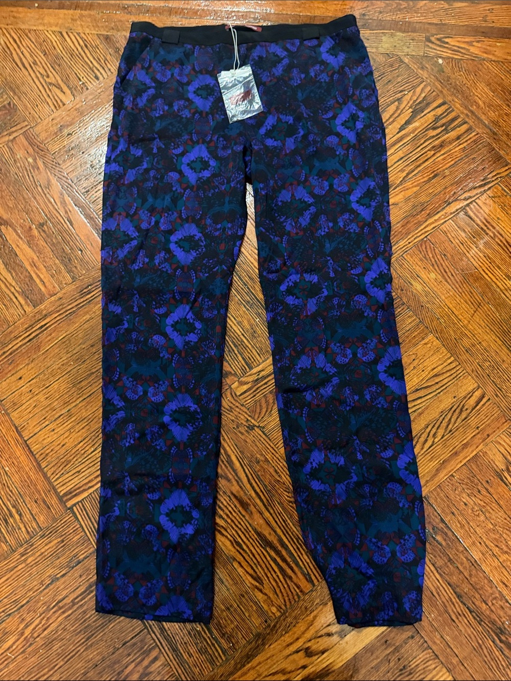 NWT Comptoir Midnight blue  Floral Print Silk Trousers